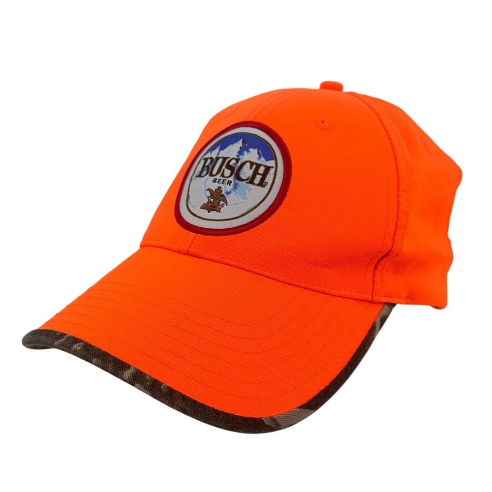 Busch Beer Blaze Orange Hunting Hat Camo Brim K-Products Adjustable Cap Gorpcore